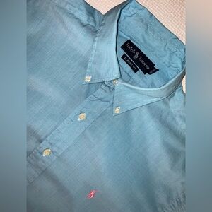 Ralph Lauren for Men long sleeve cotton blue button down shirt - pink logo large